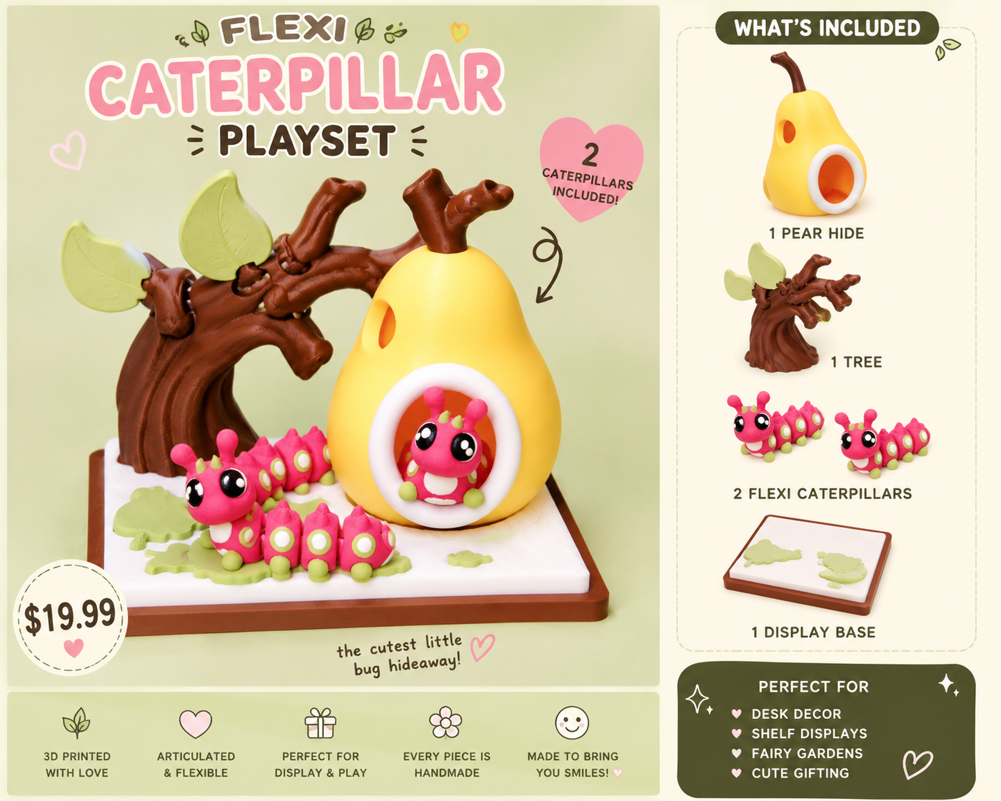 ๐ Pear Hide Caterpillar Flexi Playset