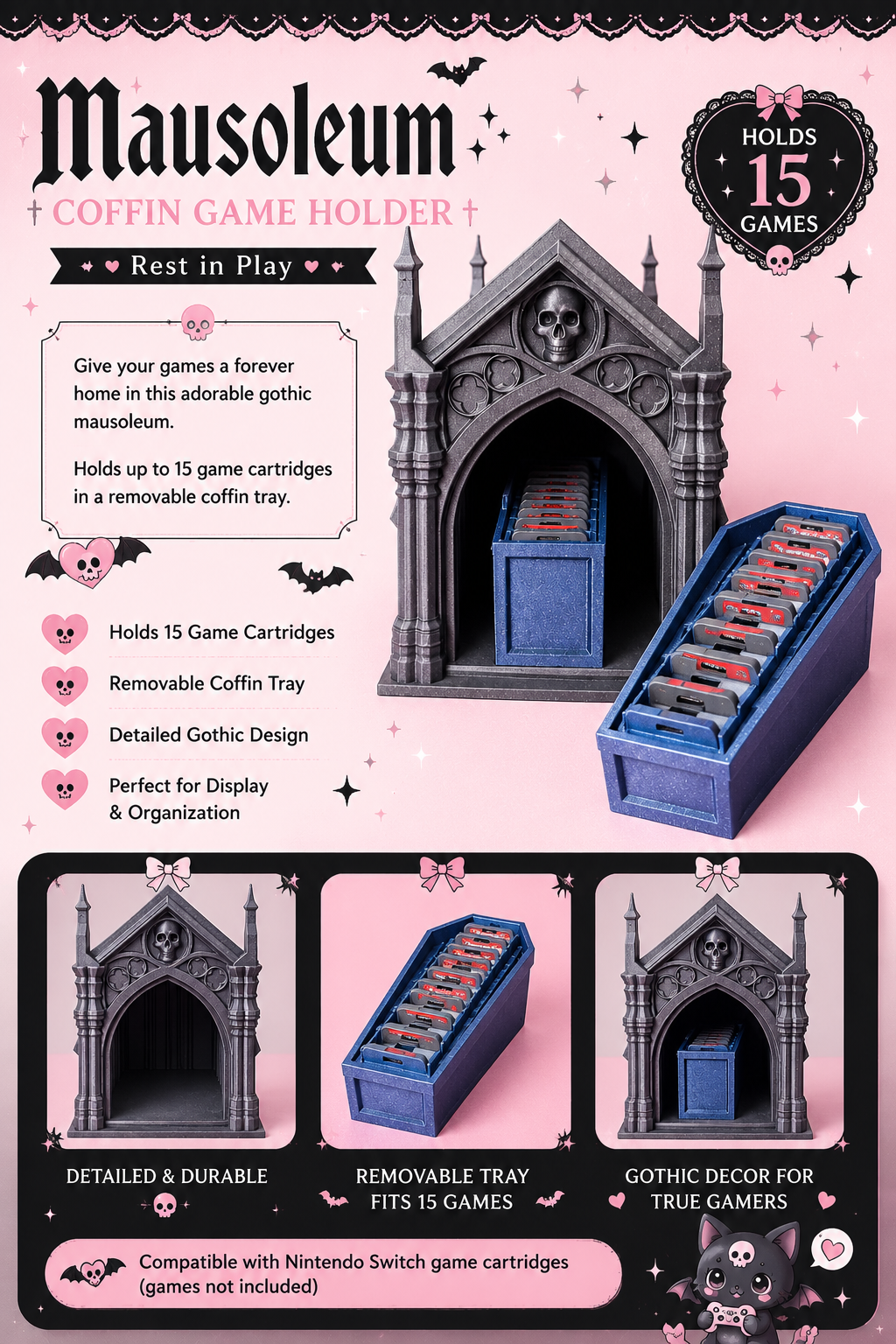 🦇 Mausoleum Coffin Nintendo Switch Game Holder
