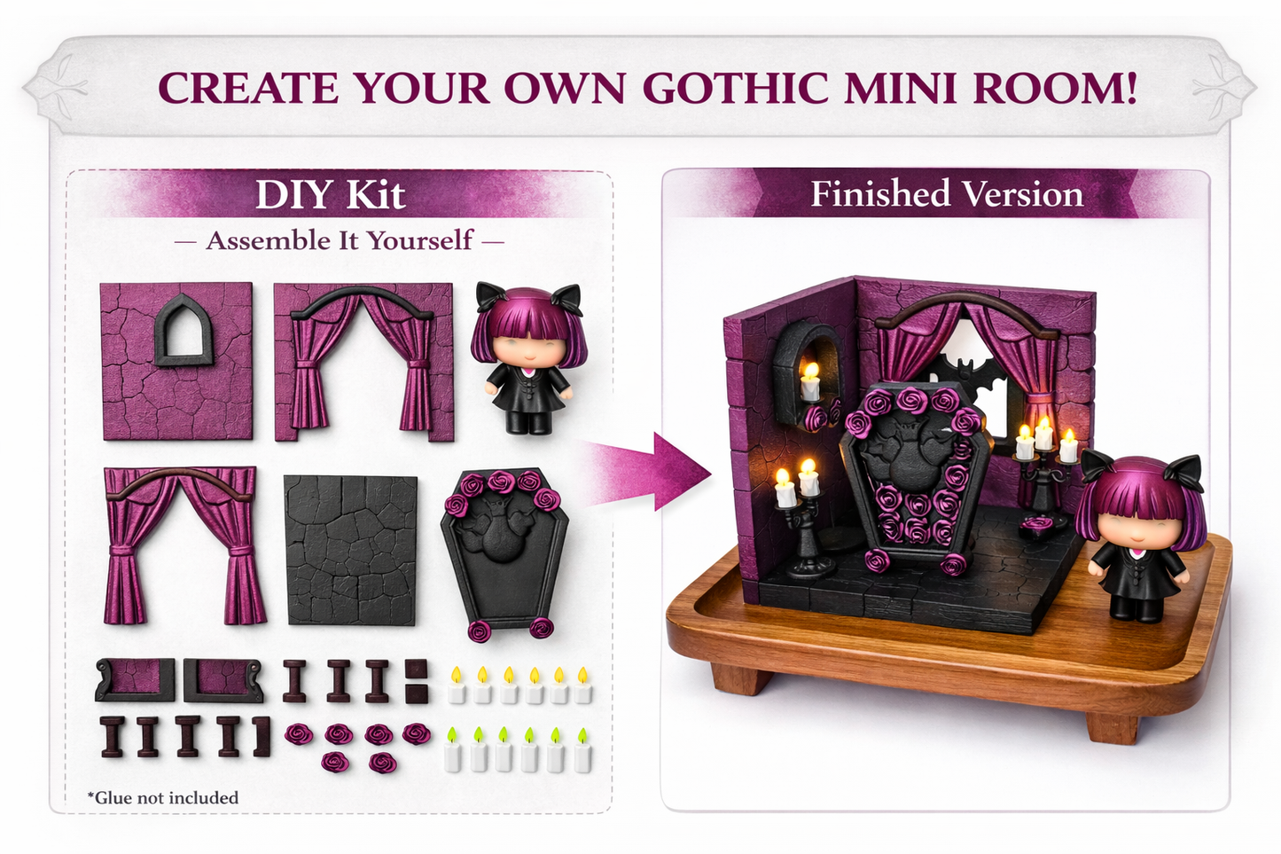 Kitty Goth Mini Corner Room Diorama (DIY Kit Or Fully Assembled ) Cute Gothic Decor Display
