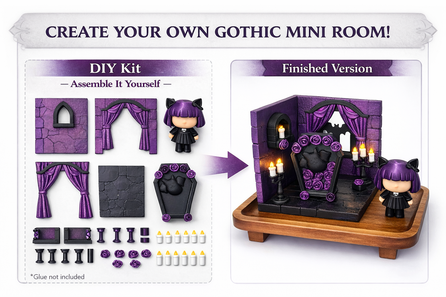 Kitty Goth Mini Corner Room Diorama (DIY Kit Or Fully Assembled ) Cute Gothic Decor Display