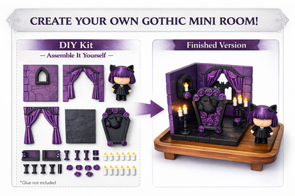 Kitty Goth Mini Corner Room Diorama (DIY Kit Or Fully Assembled ) Cute Gothic Decor Display