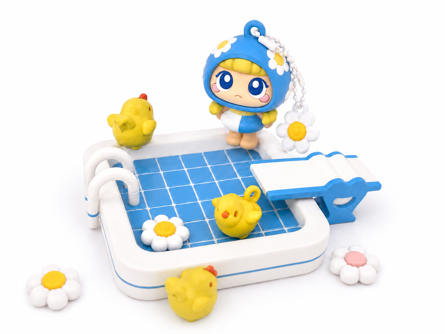 Summer Daisy Pool Girl Keychain| Kawaii Poolside Figure Charm| Bag Charm & Desk Girly