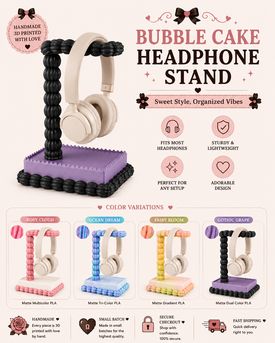 Kawaii Cake Headphone Stand| Kawaii Desk Headphone Holder | Gamer Desk Decor