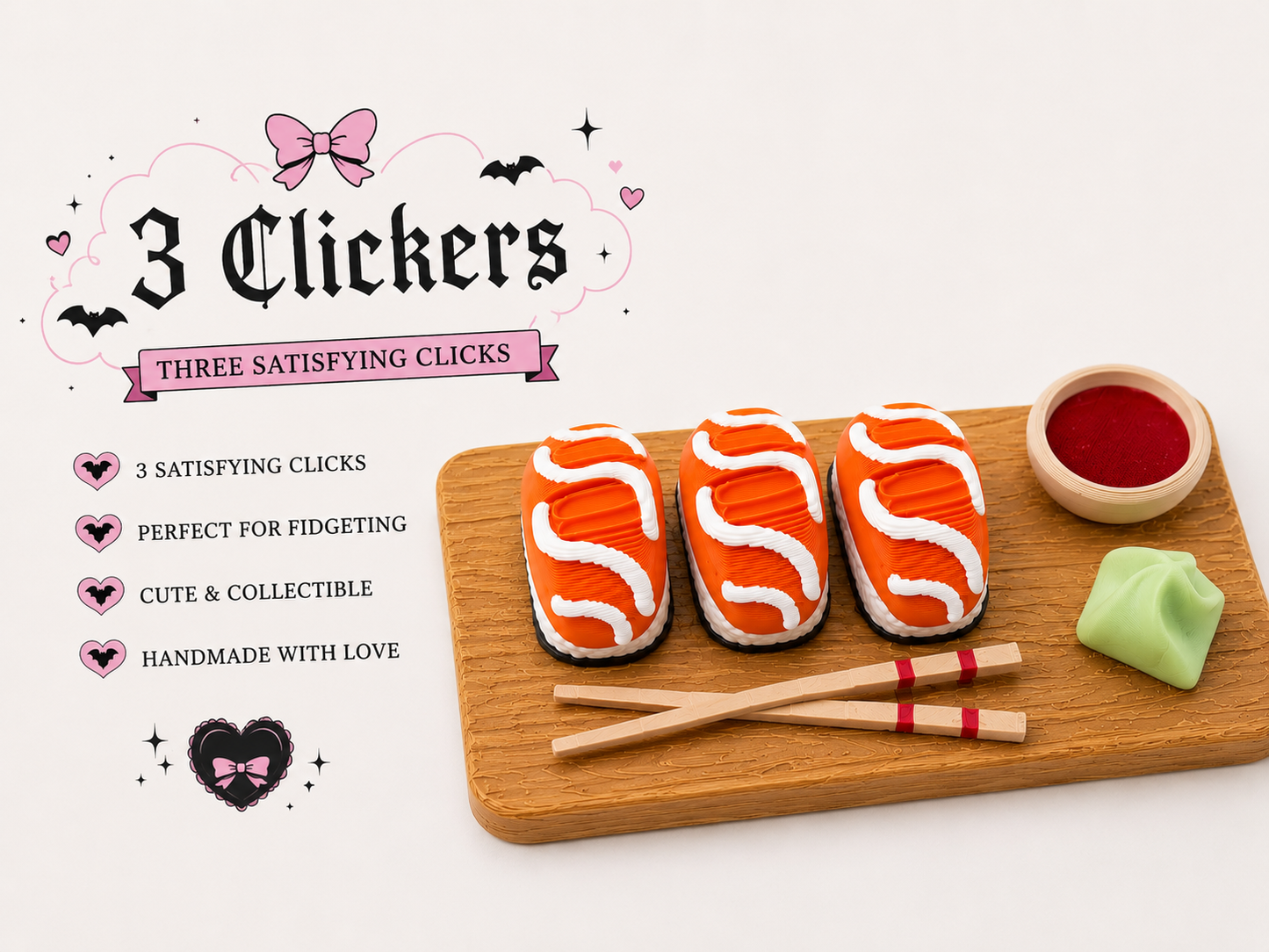 Salmon Nigiri Fidget Clicker | 3d Printed Sushi Sensory Fidget Clicker | Desk Decor