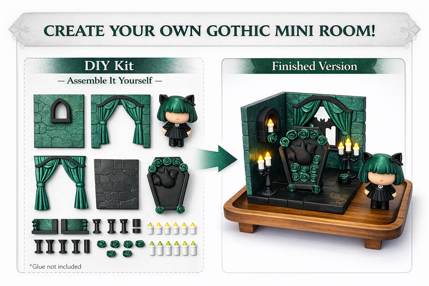 Kitty Goth Mini Corner Room Diorama (DIY Kit Or Fully Assembled ) Cute Gothic Decor Display