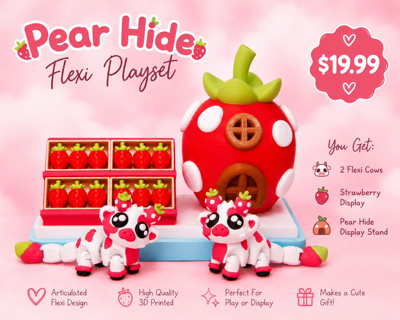🍓 Strawberry Cow Flexi Playset