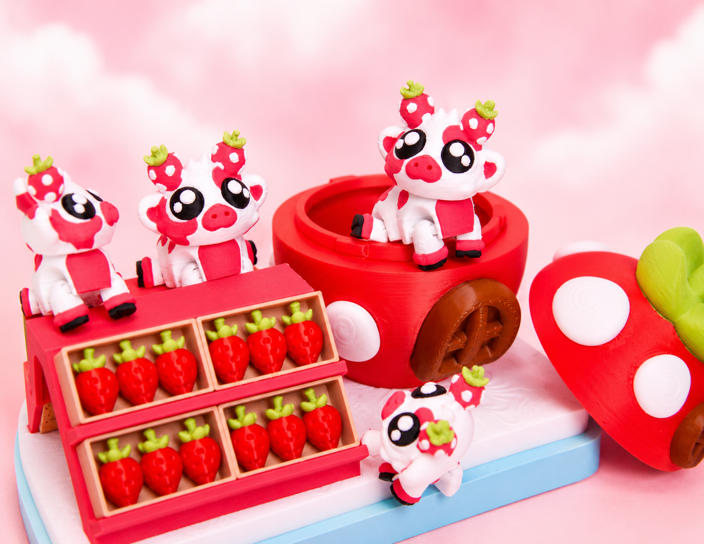 🍓 Strawberry Cow Flexi Playset