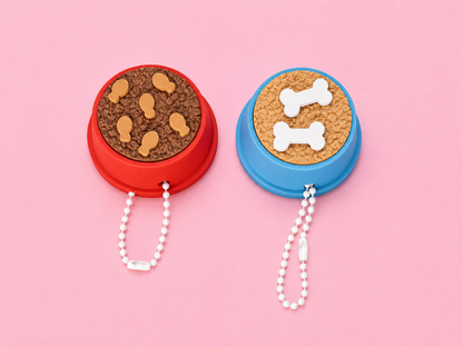 Pet Food Bowl Clicker Keychain | Dog & Cat Food Fidget | Mini Kawaii Sensory Keychain