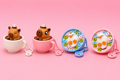 ☕ COFFEEBARA & 🥣 QUACK SNACK Clicker Keychain Collection