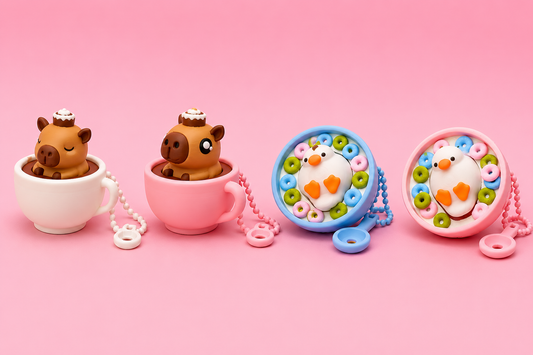 ☕ COFFEEBARA & 🥣 QUACK SNACK Clicker Keychain Collection