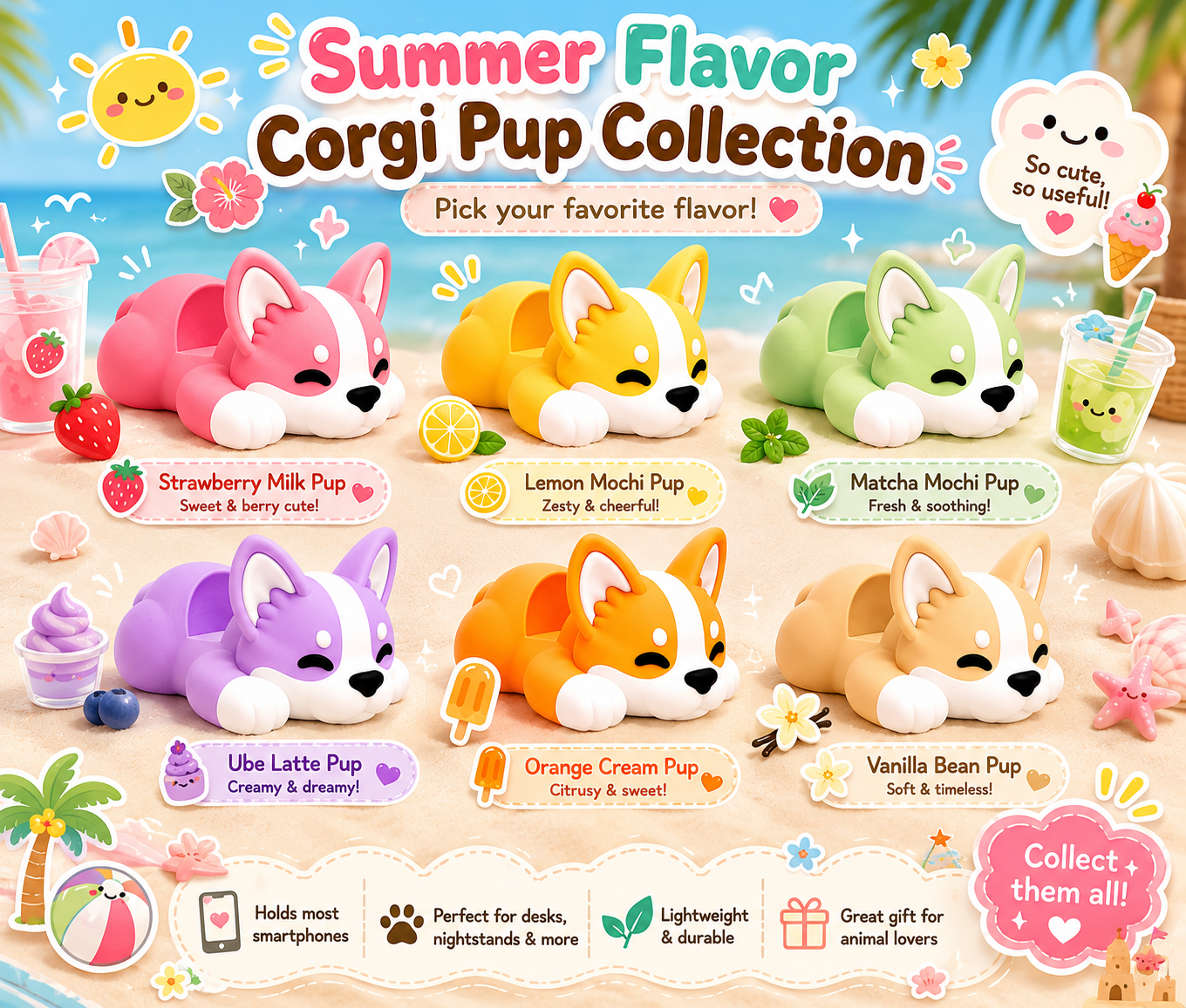 🐾🍓Flavor Corgi Butt Phone Stand & Pen Holder🍓🐾