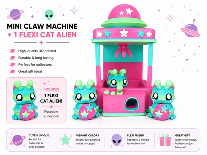 The Claaaww Mini Claw Machine Playset + Flexi Cat Alien🐾🛸