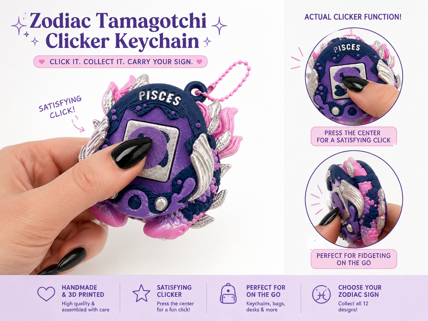 Zodiac Tamagotchi Clicker Keychain✨