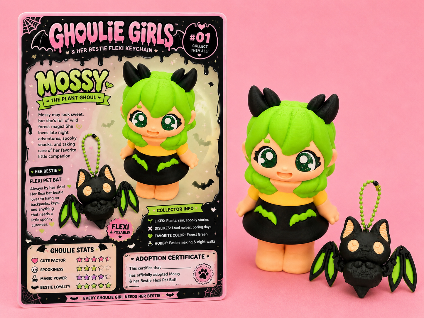 🦇 Ghoulie Flexi Girls™ & Her Bestie Flexi Keychain