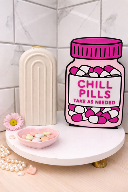 💖 Chill Pills Aesthetic Desk Organizer | Cute Pink Pen Holder | Kawaii Room Decor