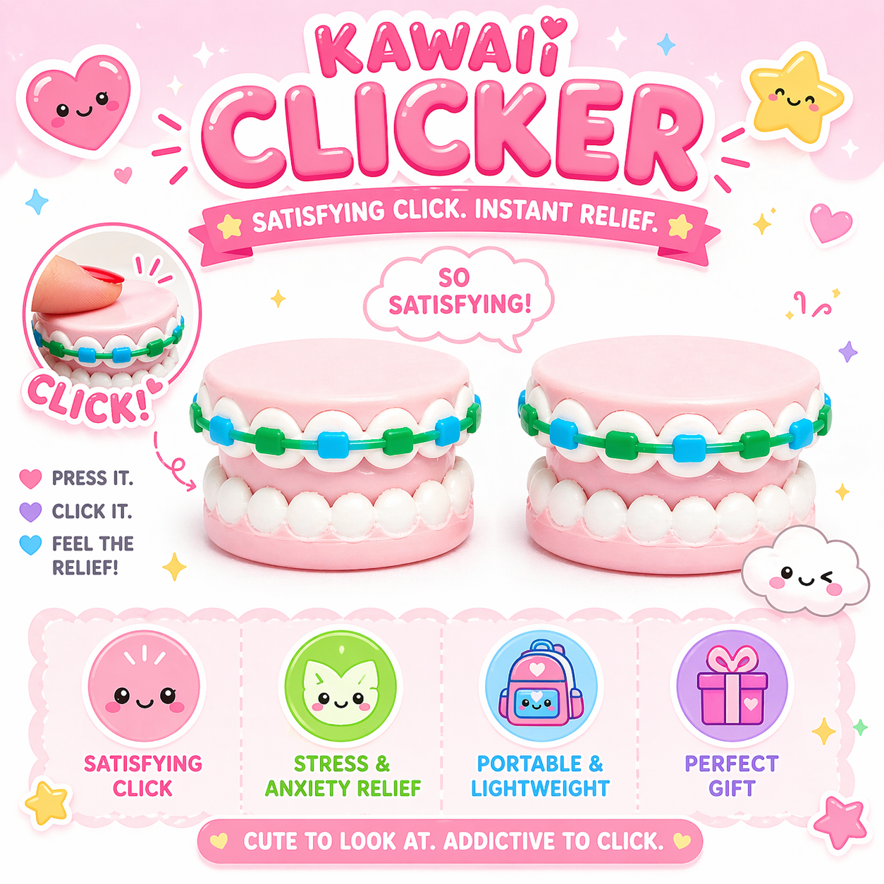 Kawaii Braces Clicker Fidget – Satisfying Dental Stress Toy🦷
