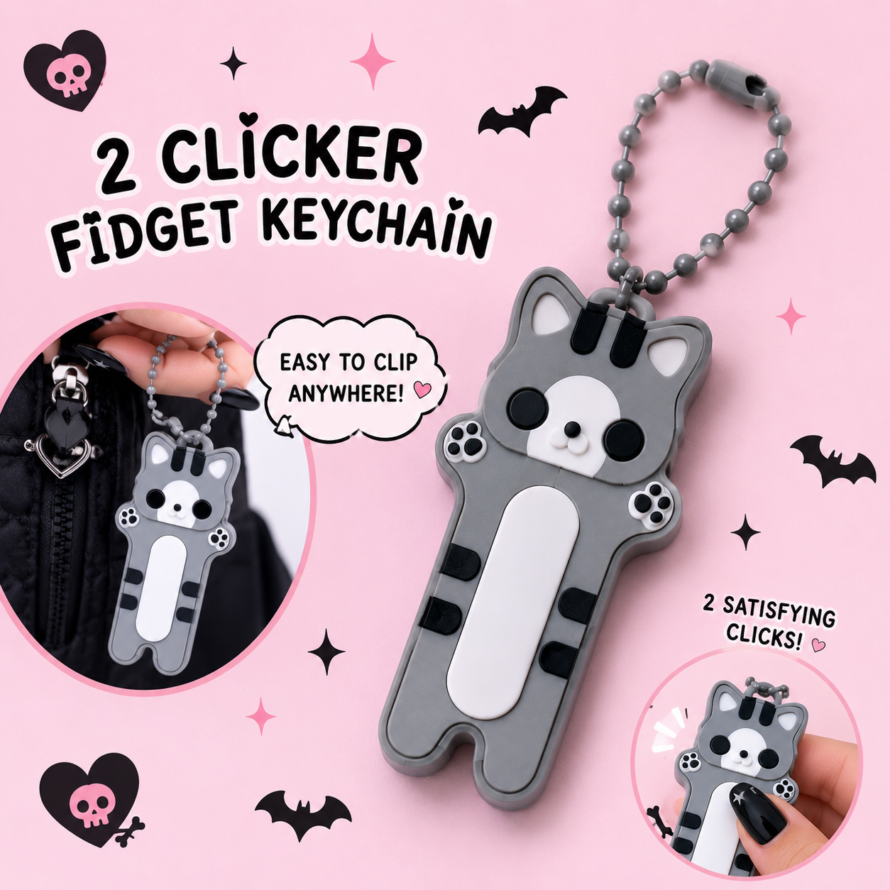 Kawaii Kitty 2 Clicker Keychain Collection🐾✨
