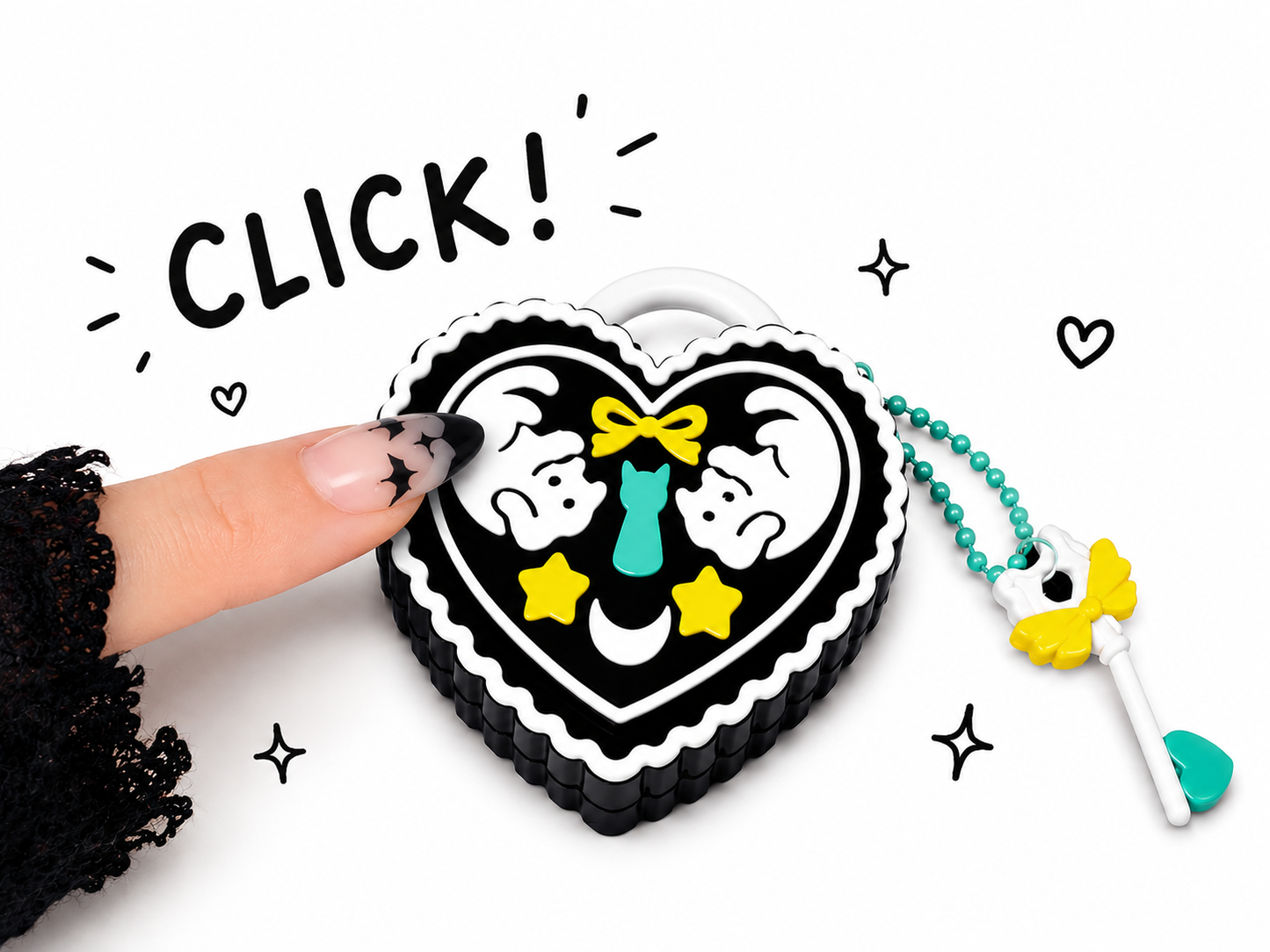 Ghost Cat Heart Lock Clicker Keychain🗝️