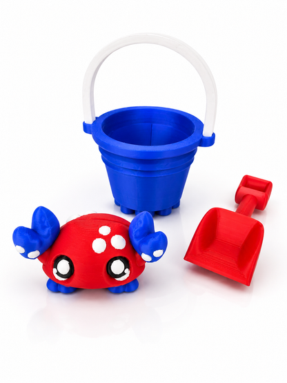 Flexi Crab Beach Bucket Set| Patriotic Beach Desk Toy Edition