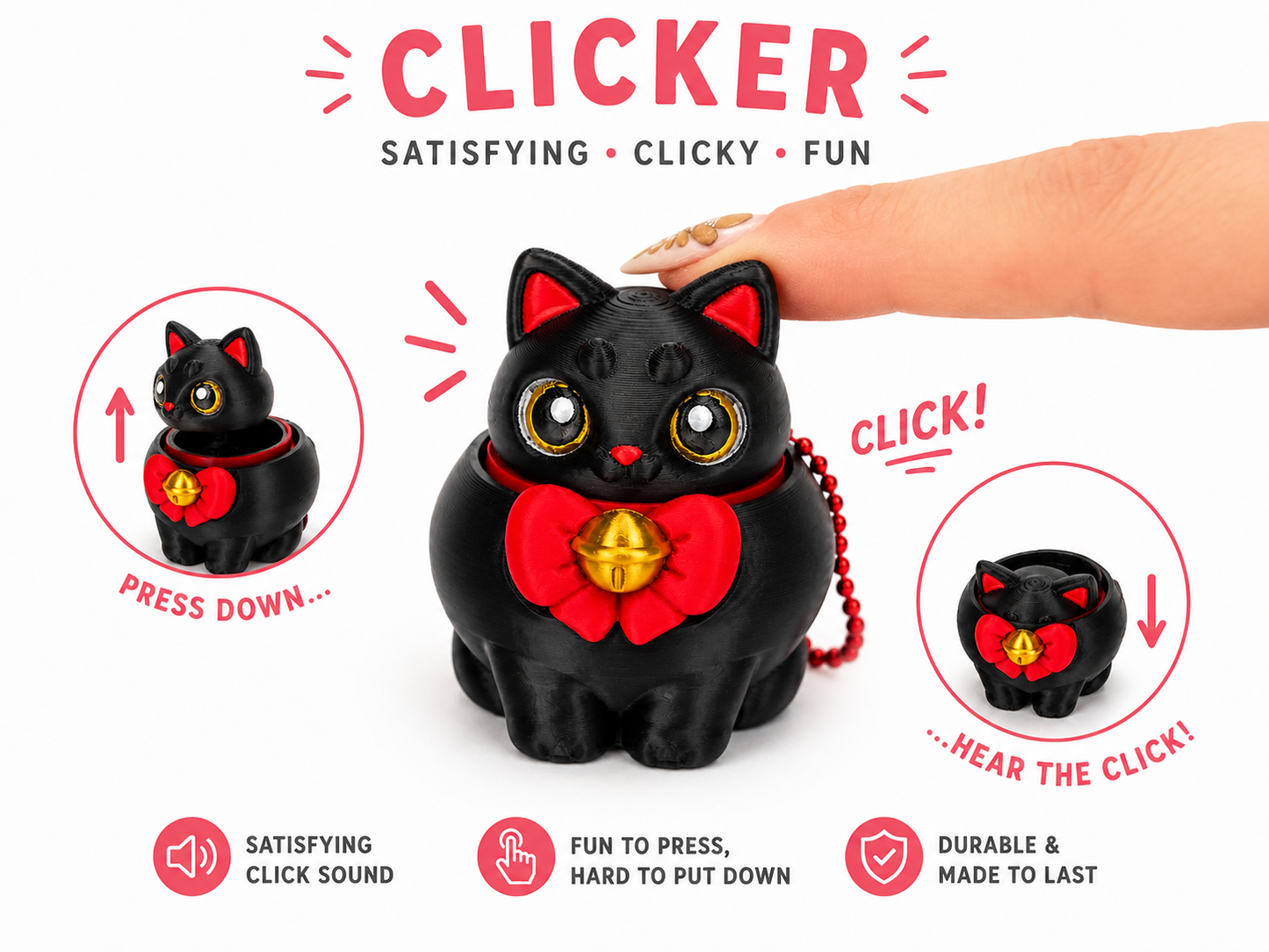 Lucky Bell Cat Clicker Keychain