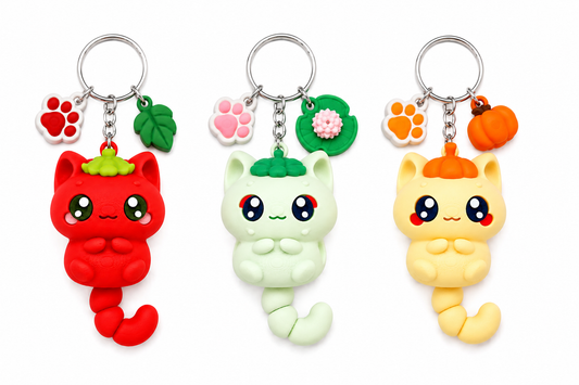 Kiky Kitties Articulated Tail Keychains | Tomato, Lotus & Pumpkin Collectibles🐾