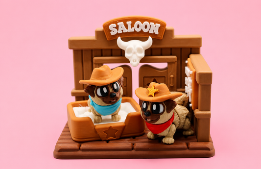 🤠 Articulated Cowboy Pug Saloon Set

3D Printed Articulated Pugs & Wild West Display | Flexible Fidget Collectibles | Desk & Shelf Decor