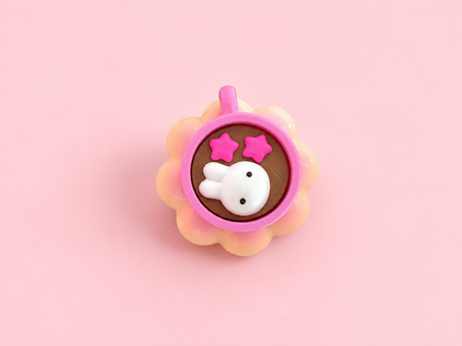 ☕✨ Bunny Flower Cup Clicker Keychain