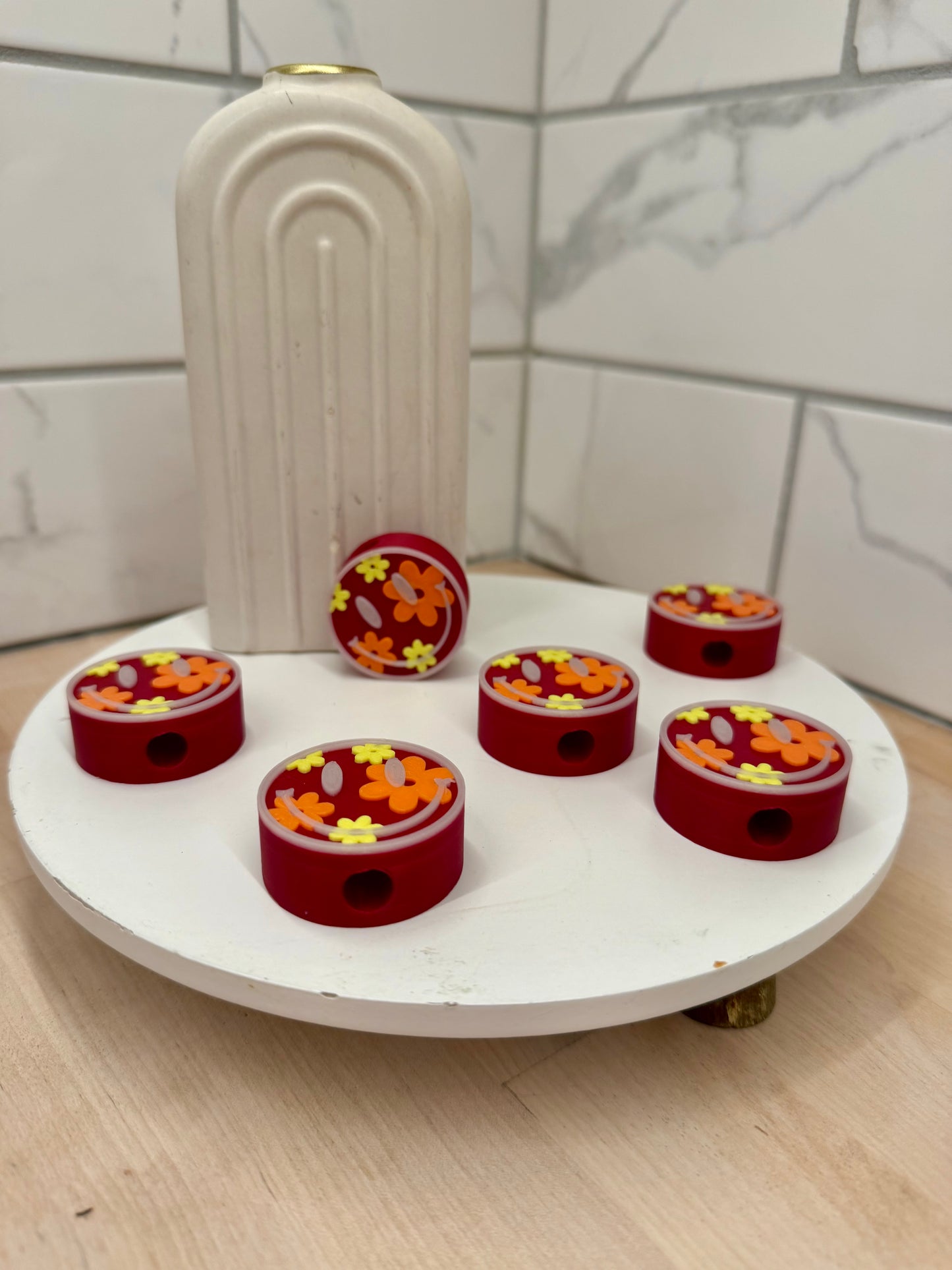 Floral Smiley Face Straw Topper