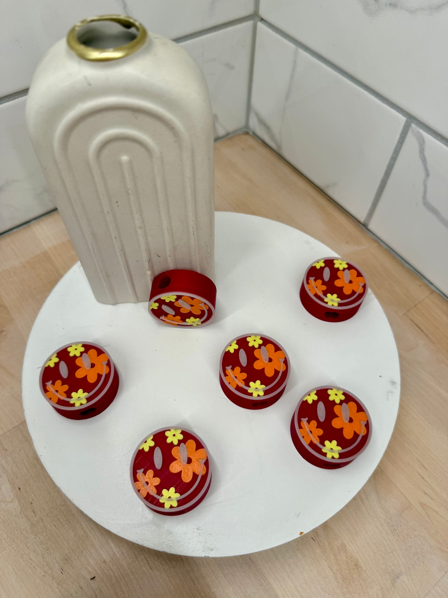 Floral Smiley Face Straw Topper