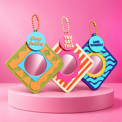 🪞✨ Good Vibes Only | Retro Mirror Keychains + Affirmation Charms