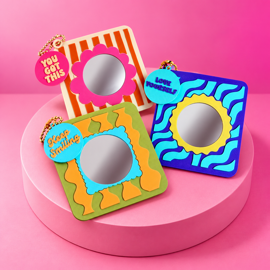🪞✨ Good Vibes Only | Retro Mirror Keychains + Affirmation Charms