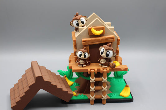 Flexi Monkey Tree House Playset | 3D Printed Articulated Monkey Tree House Diorama | Sensory Fidget Toy | Desk Decor