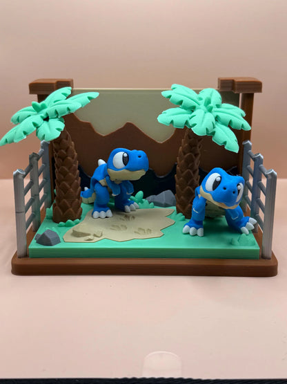Jiggle Pet Dino Park Playset – Articulated Dinosaur Figures with Mini Terrain Display, 3D Printed Sensory Toy, Desk Decor Gift