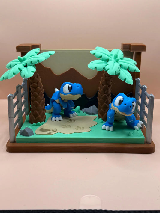 Jiggle Pet Dino Park Playset – Articulated Dinosaur Figures with Mini Terrain Display, 3D Printed Sensory Toy, Desk Decor Gift